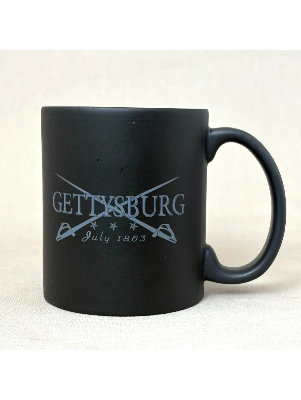 Gettysburg July 1863 Coffee Mug Crossed Swords Civil War Matte Black Ceramic Cup